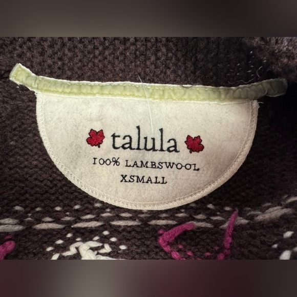 Talula Sweater Zip Up 100% Lambswool Swans Brown/Pink/White Size XSmall EUC - Picture 8 of 10